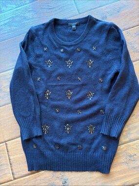 J. Crew Navy Embellished Crewneck Sweater - Size Medium